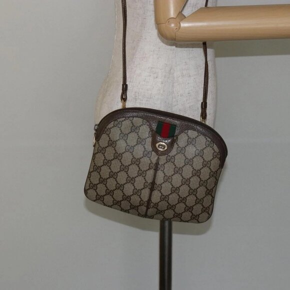 GUCCI GG Supreme Web Sherry Line Bag PVC Beige Gold 904 02 047 Auth 142439 - Picture 3 of 16